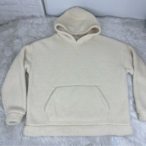 Standard/Cloth Men’s Off White Gorpcore Oversized Sherpa Hoodie Sweatshirt S/C50 - Picture 2 of 13